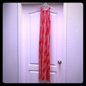 NWOT Printed Red & White Halter Maxi Dress!